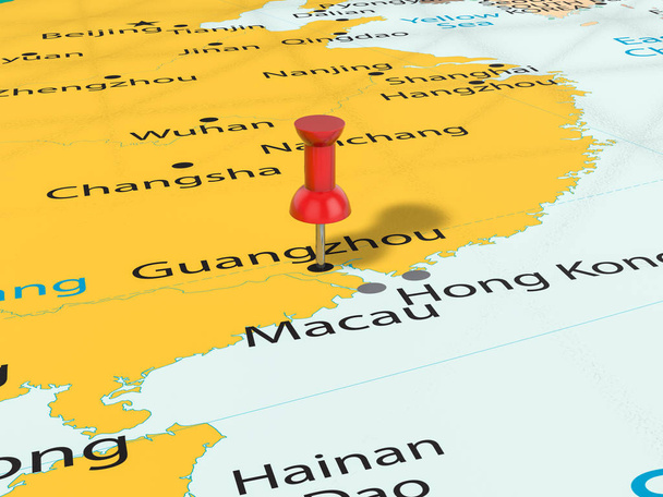 Pushpin on Guangzhou map - Photo, Image