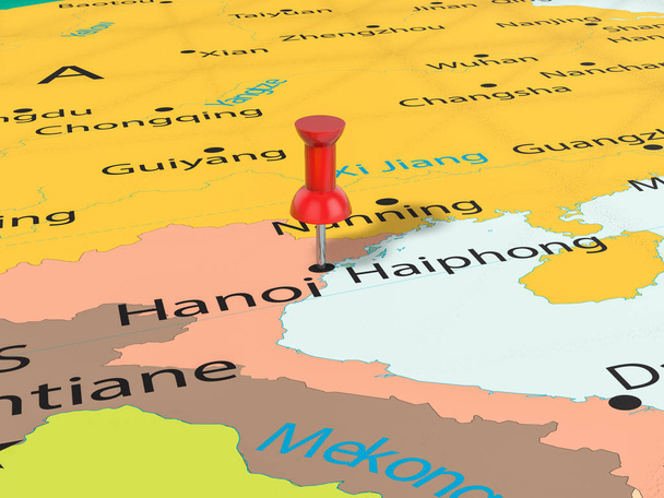 Pushpin on Hanoi map - Photo, Image