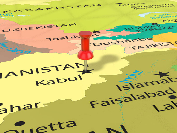 Pushpin no mapa de Cabul
 - Foto, Imagem