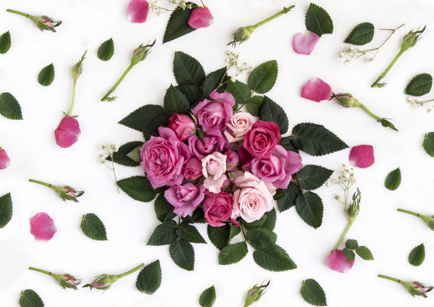 Background with floral decoration of natural roses. - Photo, Image