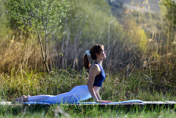 Young beautiful woman doing yoga in nature - Fotografie, Obrázek
