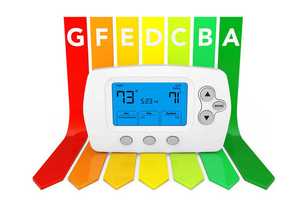 Moderne programmering thermostaat over energie-efficiëntie Rating Char - Foto, afbeelding