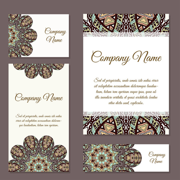 Set of business cards. Vintage pattern in retro style with mandala. Hand drawn Islam, Arabic, Indian, lace pattern - Vettoriali, immagini