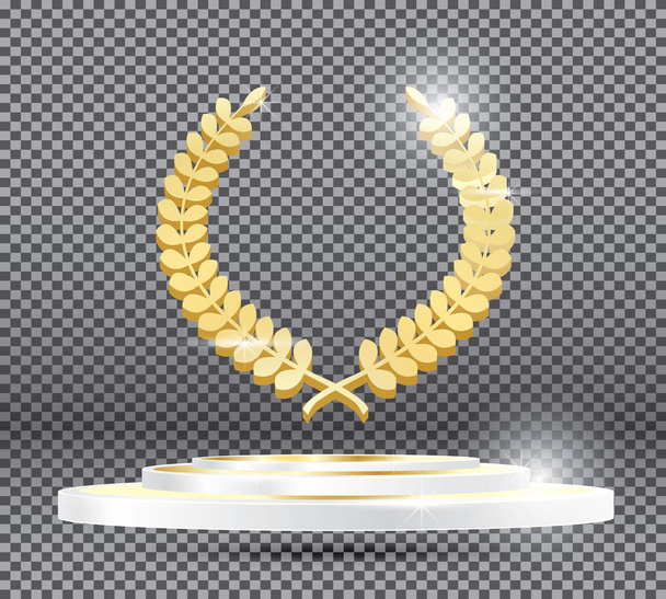 Gold Laurel Wreath on Podium on Transparent Background. - Wektor, obraz