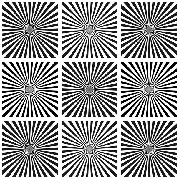 Serie di raggi dell'illusione. Illustrazione vettoriale. Retro sfondo sunburst. Elemento di design grunge. Sullo sfondo bianco e nero. Buono per le immagini, sfondi
 - Vettoriali, immagini