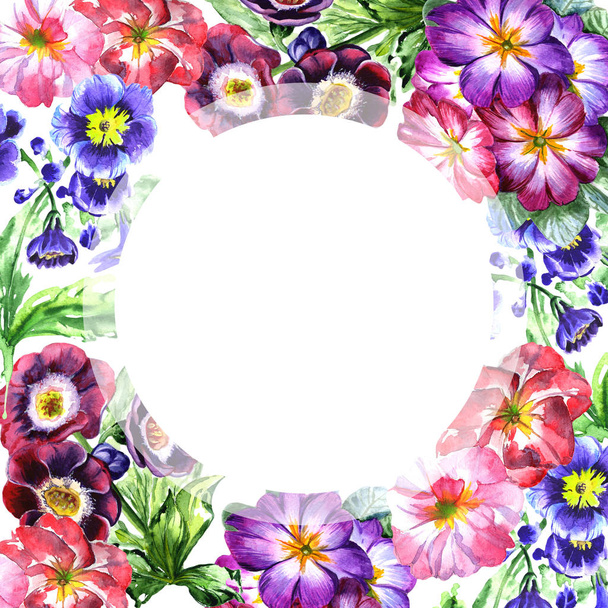 Wildflower viola flower frame in a watercolor style isolated. - 写真・画像