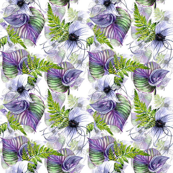 Tropical Hawaii leaves palm tree pattern in a watercolor style isolated. - Foto, Bild