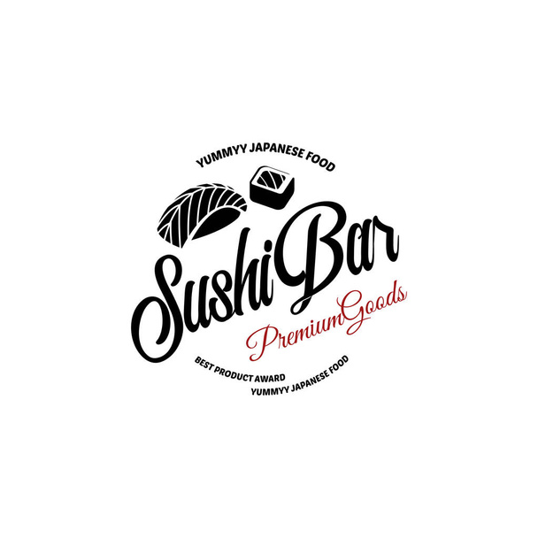 Vector logo and emblem for restaurants of Japanese food in a retro style with lettering and icon and shape of sushi, roll. - Vetor, Imagem
