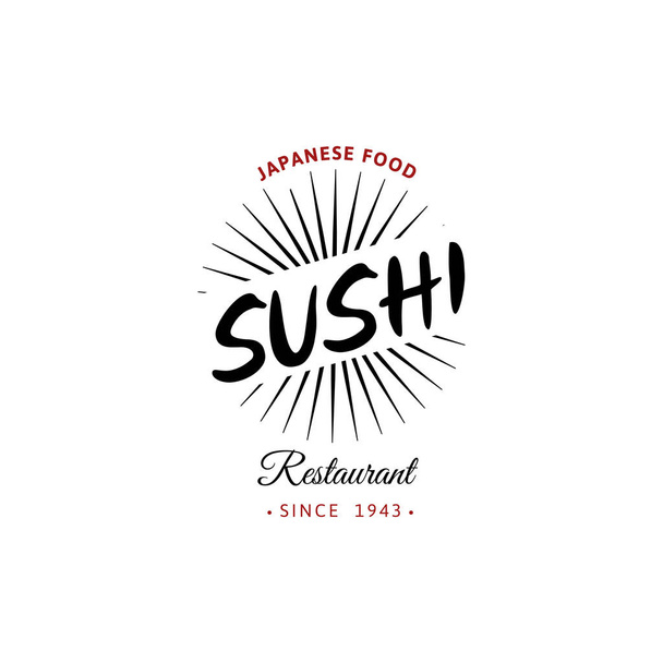 Vector logo and emblem for restaurants of Japanese food in a retro style with lettering and icon and shape of sushi, roll. - Vektor, obrázek