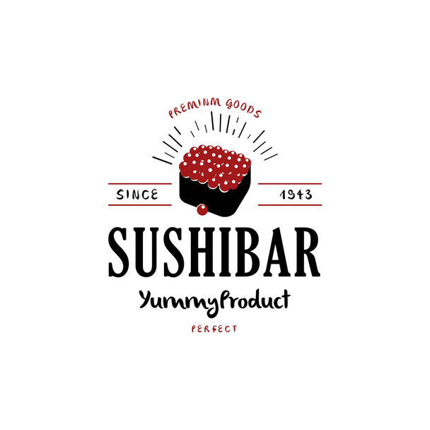 Logotipo de vetor e emblema para restaurantes de comida japonesa em estilo retro com letras e ícone e forma de sushi, rolo
. - Vetor, Imagem