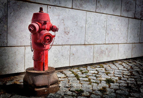 Red fire hydrant in  Lisbon Portugal - Fotoğraf, Görsel