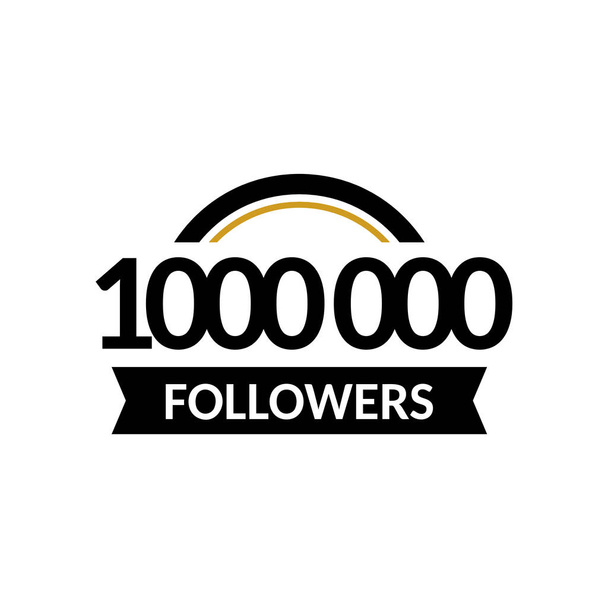 1000000 seguidores y amigos, 1M aniversario felicitaciones plantilla de banner de diseño. Ilustración vectorial en negro y oro
. - Vector, imagen