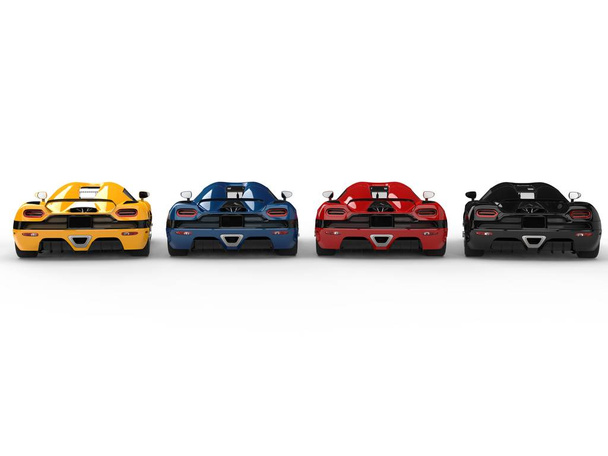 Μεγάλο αθλητικό έννοια αυτοκίνητα σε διάφορα χρώματα - ΠΙΣΩ ΟΨΗ - Φωτογραφία, εικόνα