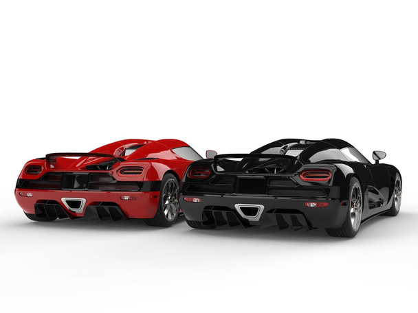 光沢のある新しい黒と赤のスポーツ コンセプト車 - バックエンド ビュー - 写真・画像