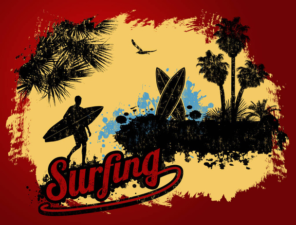 Дизайн плаката для серфинга
 - Вектор,изображение