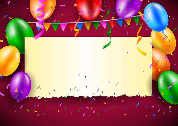 с днем рождения фон с красочными воздушными шарами и лентами, векторная иллюстрация - Вектор,изображение