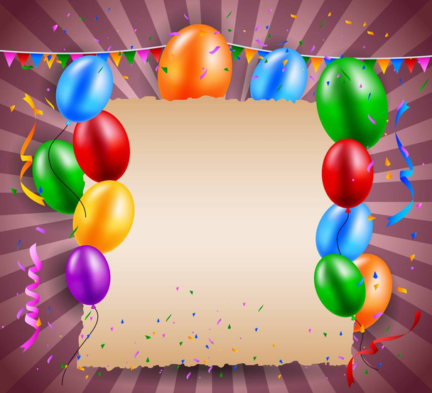 fondo colorido con globos y banner  - Vector, Imagen