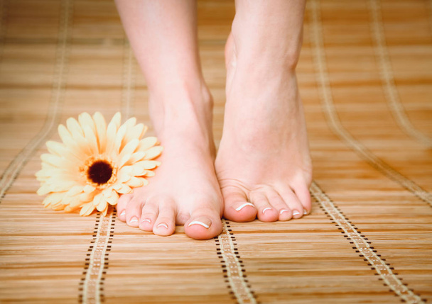 Care for beautiful woman legs on the floor - Valokuva, kuva