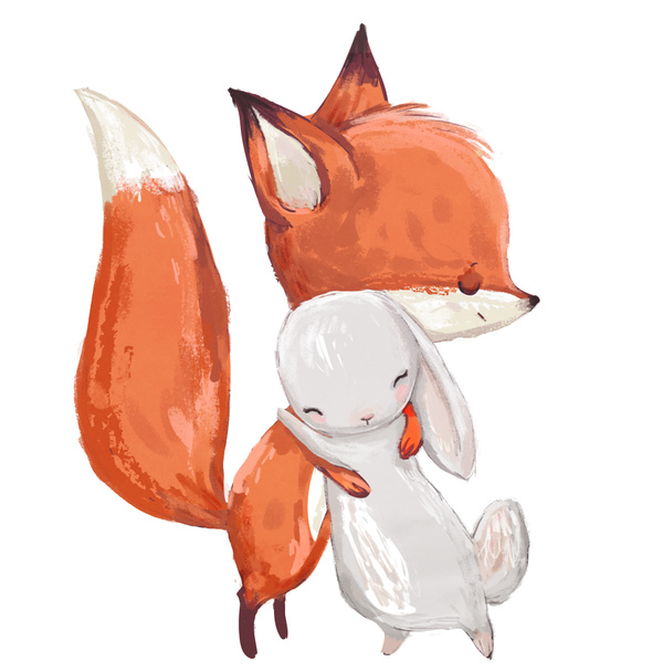 roztomilý akvarel fox se zajíc - Fotografie, Obrázek