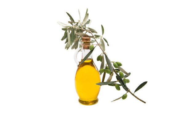 Huile d'olive avec branche d'olive
  - Photo, image