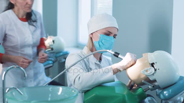 Tandheelkunde student of hygienist werken aan een dummy - Video