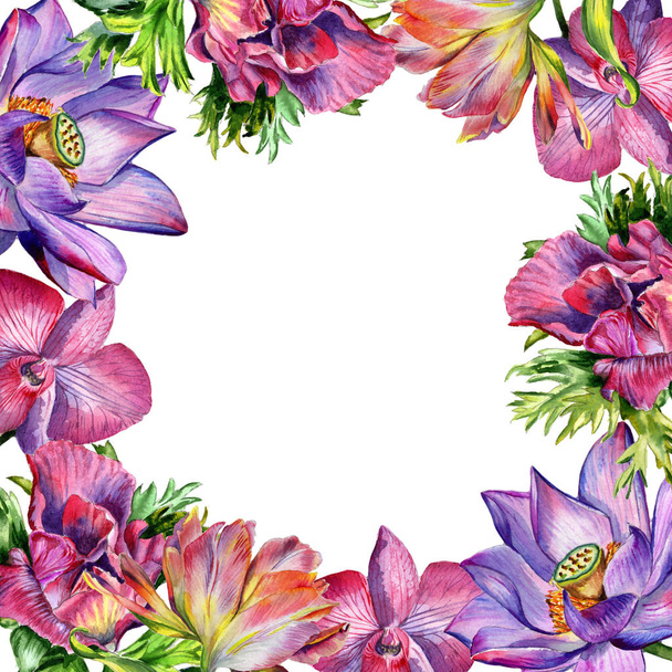 Wildflower flower frame in a watercolor style isolated. - Photo, Image