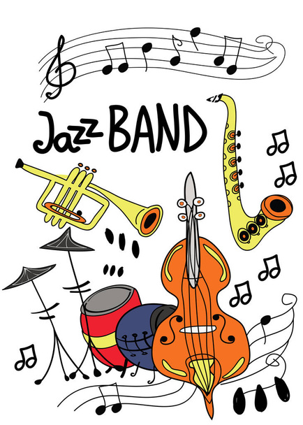 ジャズ音楽祭やコンサートのためのポスター。ジャズ楽器 - ベクター画像