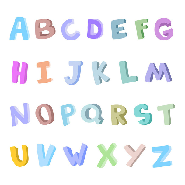 Vector hand-drawn alphabet, font, letters. 3D doodle ABC for kids. - Vector, afbeelding