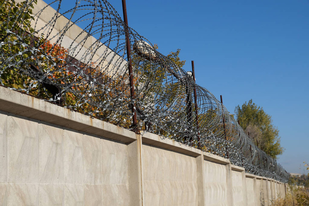 Barbed wire on a concrete fence - Photo, Image