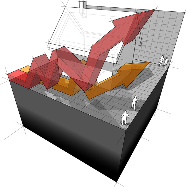Diagrama de una casa con flechas de negocio
 - Vector, imagen