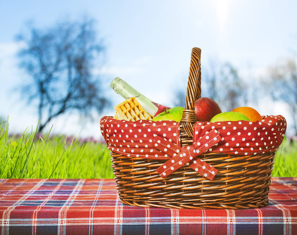cesta de picnic y manta
 - Foto, Imagen