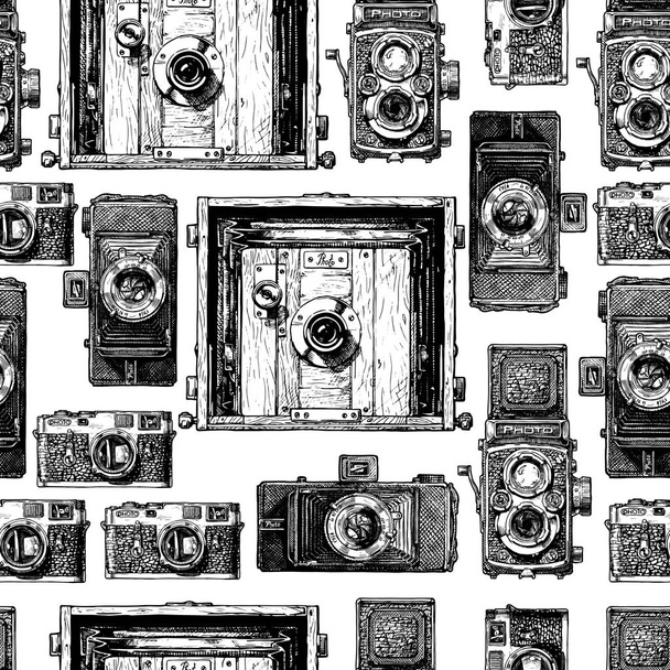 Seamless pattern with photo cameras - Vector, Image