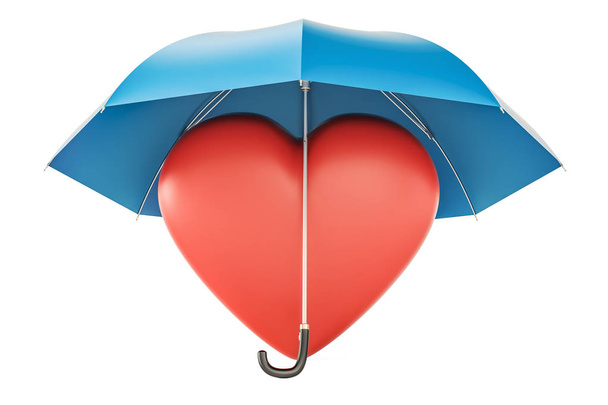 Heart under umbrella, safety and insurance concept. 3D rendering - Valokuva, kuva
