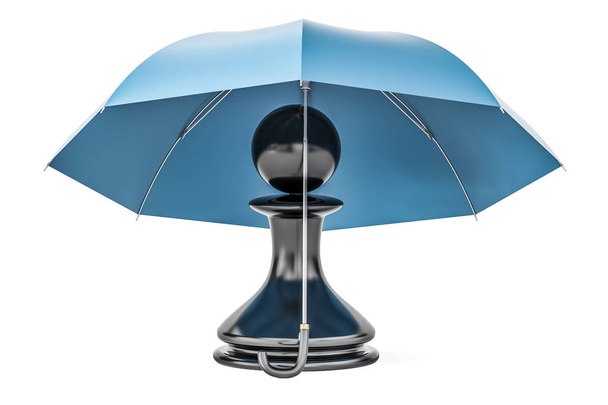 Pawn under umbrella. Security and protect or insurance concept,  - 写真・画像