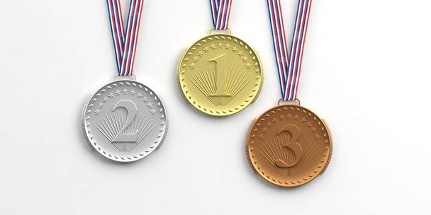 Set of medals on white background. 3d illustration - Photo, Image