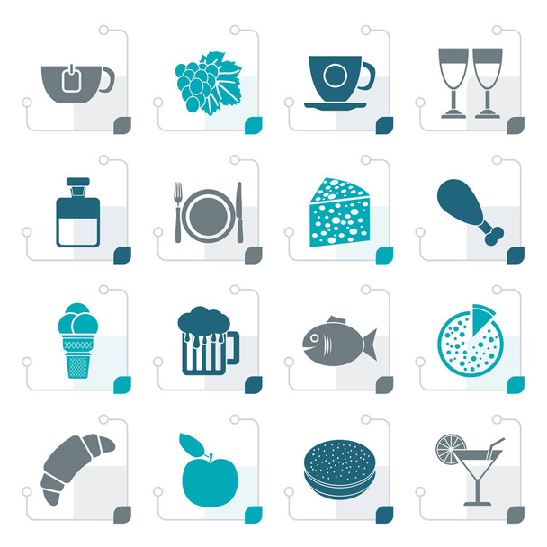 Stylized Food, Drink and beverage icons - Vektor, kép