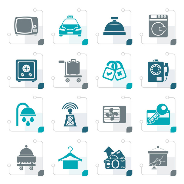 Icone stilizzate dei servizi in camera Hotel e motel
 - Vettoriali, immagini