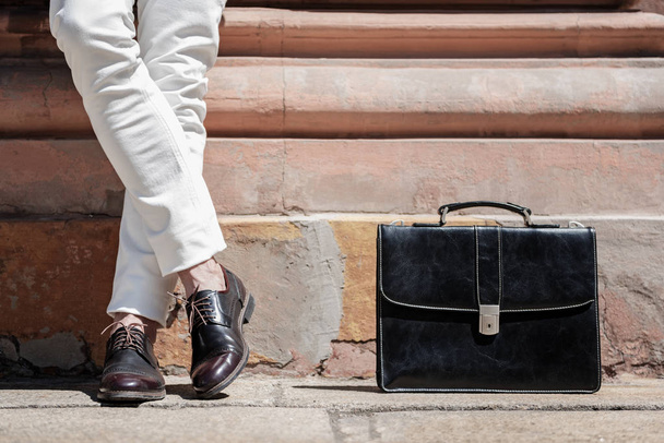 Stylish male person wearing trendy shoes - 写真・画像