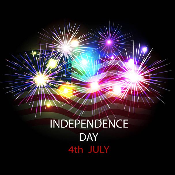 Celebrazione di un Giorno di indipendenza degli Stati Uniti fuochi d'artificio sullo sfondo di bandiera nazionale
.  - Vettoriali, immagini