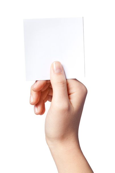 ruka ženy držící prázdný papír popisek - Fotografie, Obrázek
