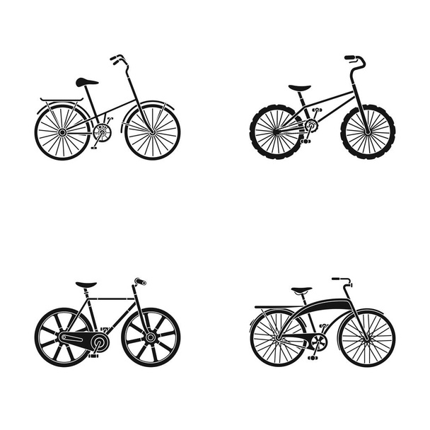 Gyermek kerékpár- és más típusú. Különböző kerékpárok készlet gyűjtemény ikonok-ban fekete stílus vektor szimbólum stock illusztráció web. - Vektor, kép