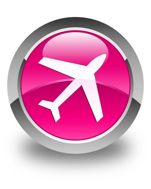 Różowy błyszczący ikona płaszczyzny okrągły przycisk - Zdjęcie, obraz