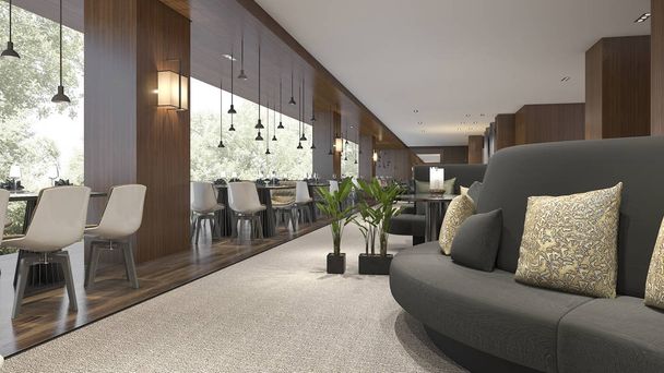 3D rendering luxe hotel receptie en lounge restaurant - Foto, afbeelding
