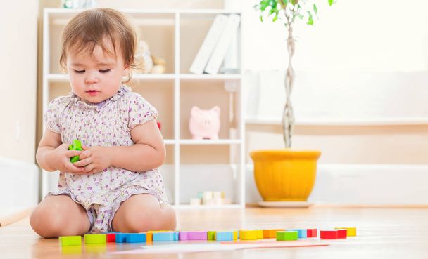 Cute toddler girl playing with her toys - Foto, imagen