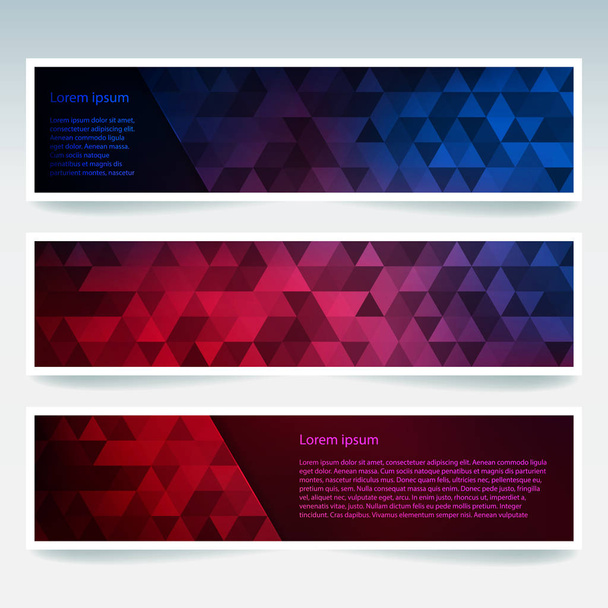 Bandeiras horizontais com triângulos poligonais. Fundo do polígono, ilustração vetorial. Azul, vermelho, roxo cores
. - Vetor, Imagem