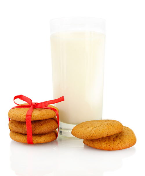 Ginger cookies and milk in glass isolated on white - Фото, изображение