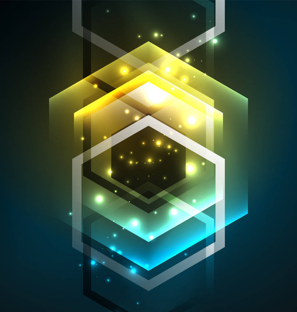 Techno glowing glass hexagons vector background - Vector, Image