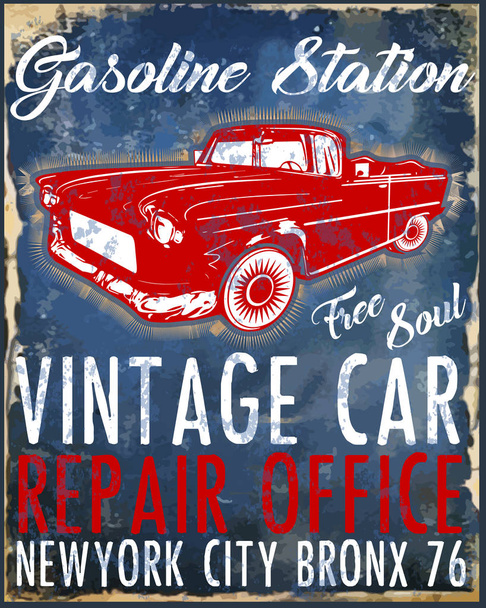 Velho carro americano vintage clássico retro homem t-shirt gráfico Desig
 - Vetor, Imagem