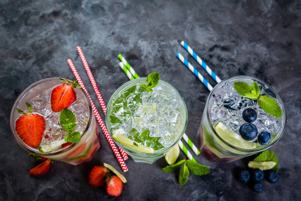 Selection of colorful mojitoes in glasses - Foto, Imagem