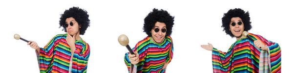 Zabawny meksykański sobie poncho z marakasy na białym tle - Zdjęcie, obraz